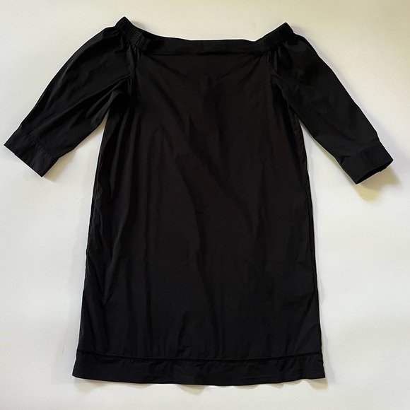 Theory Cotton Poplin Off Shoulder Black Dress - Picture 4 of 14